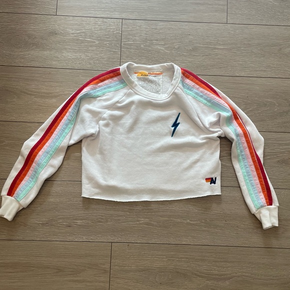Aviator Nation Cropped Sweatshirt — white + rainbow - Picture 1 of 4